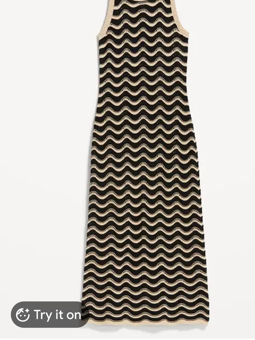 Old Navy Pointelle Knit Midi Dress Black Cream Wave Stripe  S/M Coastal Beach
